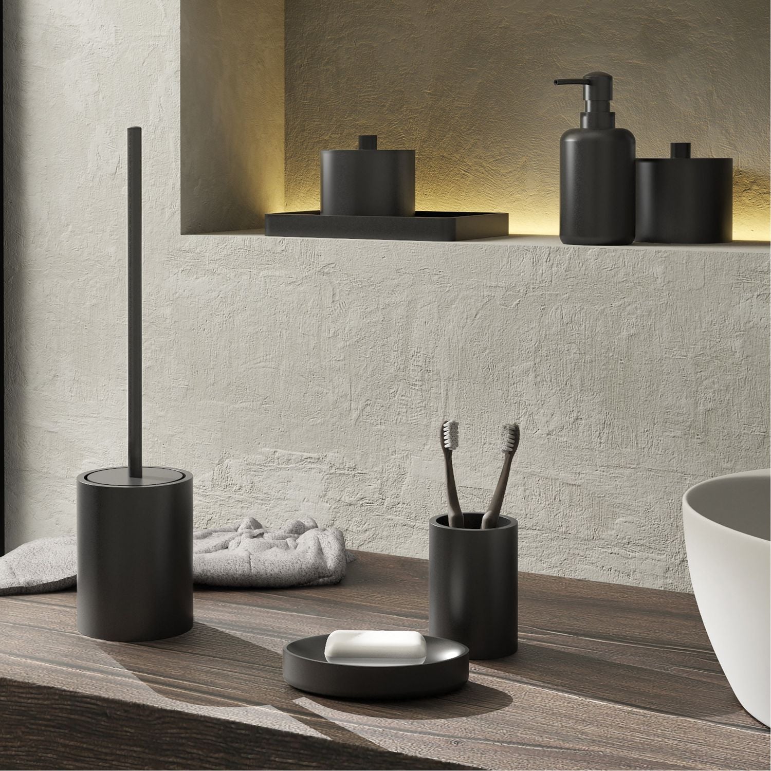 GEDY - Portascopino bagno Brenda Nero matt - h36,2 x diametro 9,5 cm